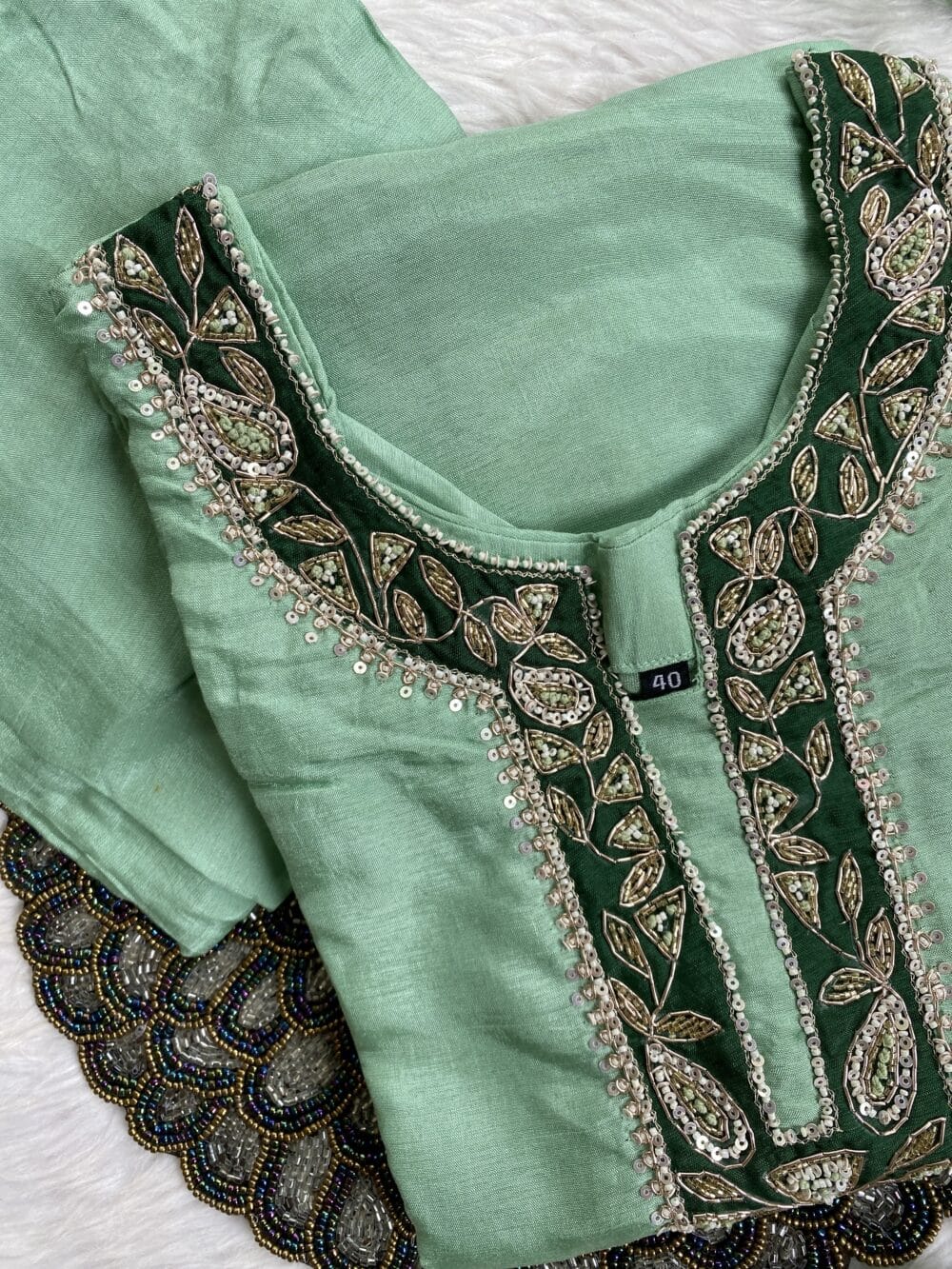 “Chanda” Beautiful Sea green shade Handwork kurta set