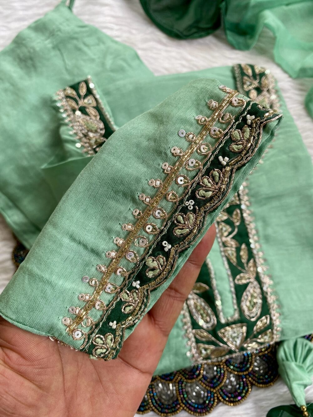 “Chanda” Beautiful Sea green shade Handwork kurta set