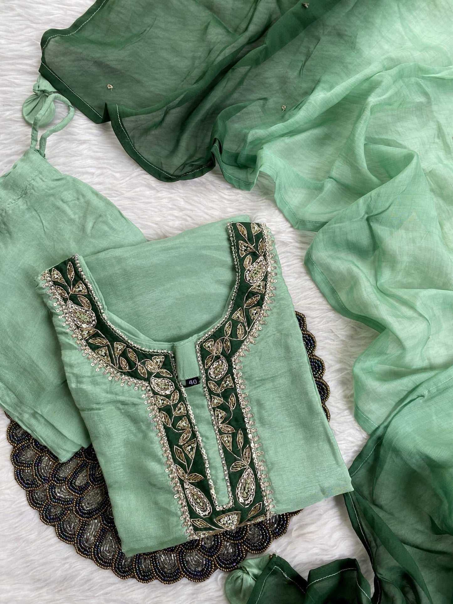 “Chanda” Beautiful Sea green shade Handwork kurta set