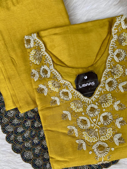 “Ziya” Beautiful yellow handwork dola silk set 🛍️