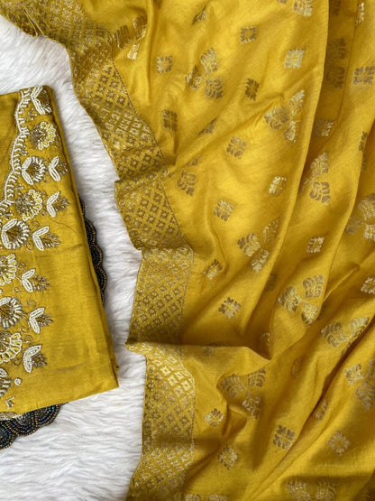 “Ziya” Beautiful yellow handwork dola silk set 🛍️