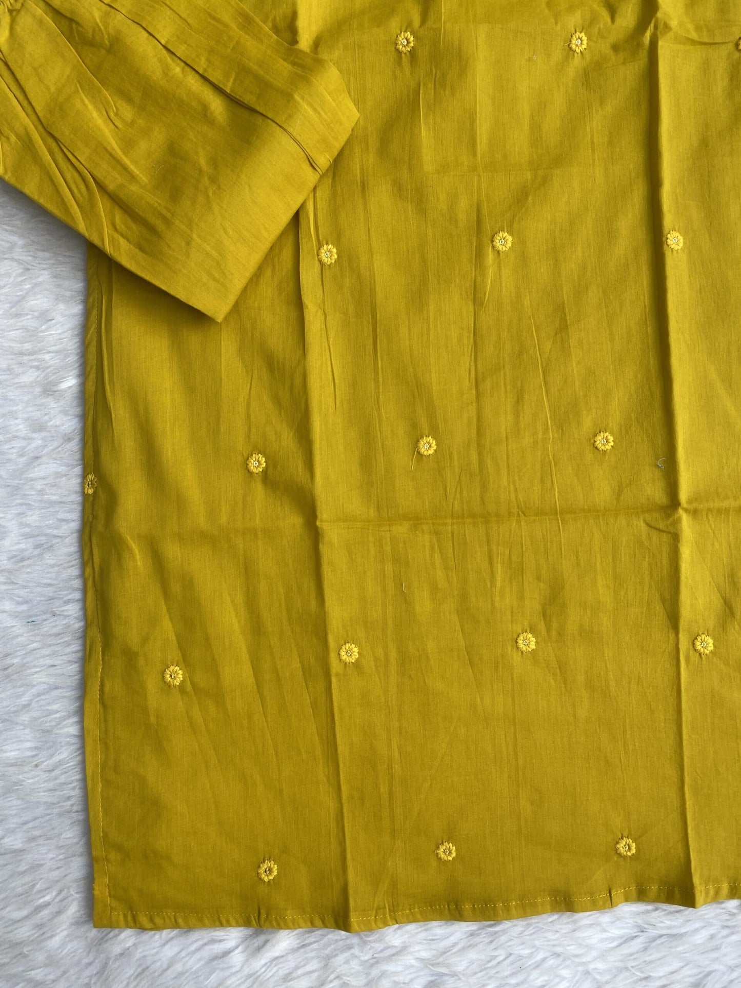 ‘’sana” yellow cotton embroidered kurti pant set