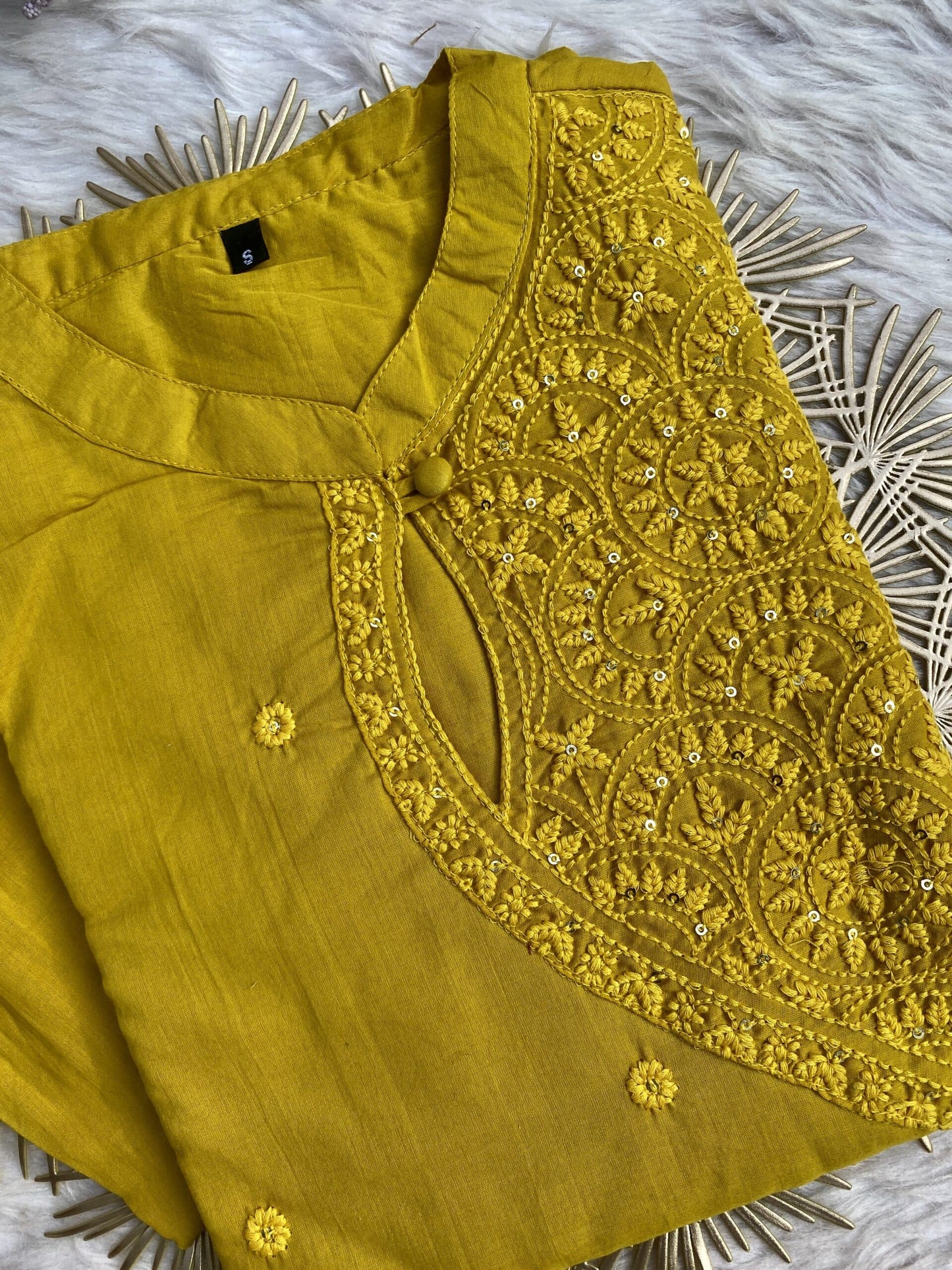 ‘’sana” yellow cotton embroidered kurti pant set