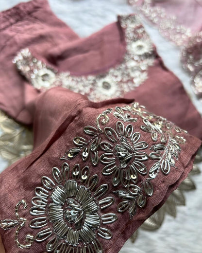 ‘’Punam” Beautiful Silver zardozi work dola silk set