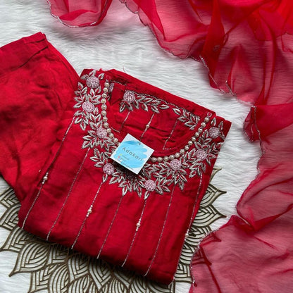 “Jiya” Red Heavy work festive wear kurta set