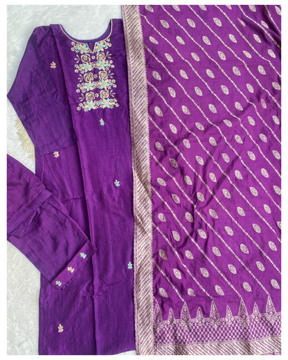 “ MAHIRA” Latest handwork purple dola silk kurta set