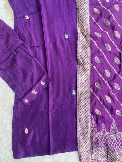 “ MAHIRA” Latest handwork purple dola silk kurta set