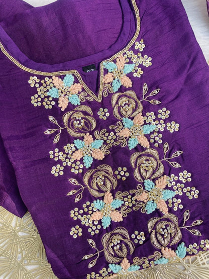 “ MAHIRA” Latest handwork purple dola silk kurta set