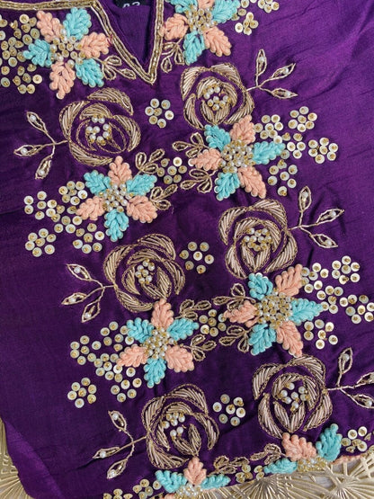 “ MAHIRA” Latest handwork purple dola silk kurta set