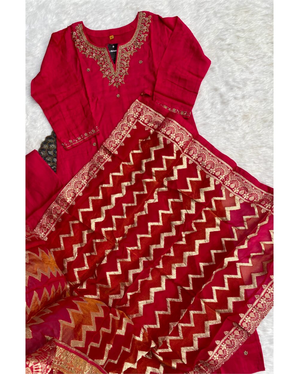 “Anika” Festive wear dola silk kurti bottom with dupatta set