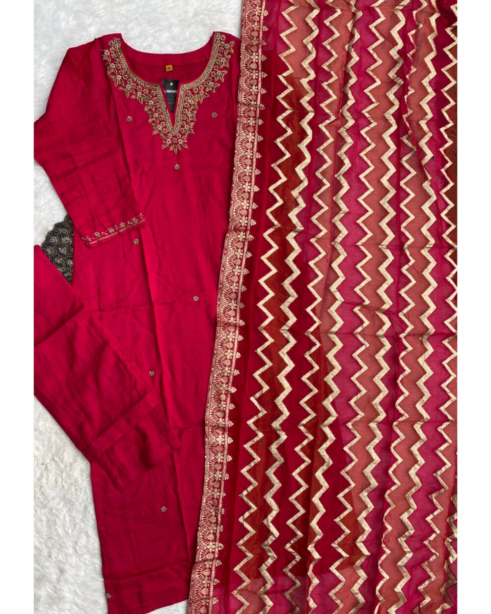 “Anika” Festive wear dola silk kurti bottom with dupatta set