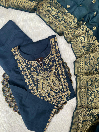 “Fiza” Indian wear dola silk kurti bottom dupatta set