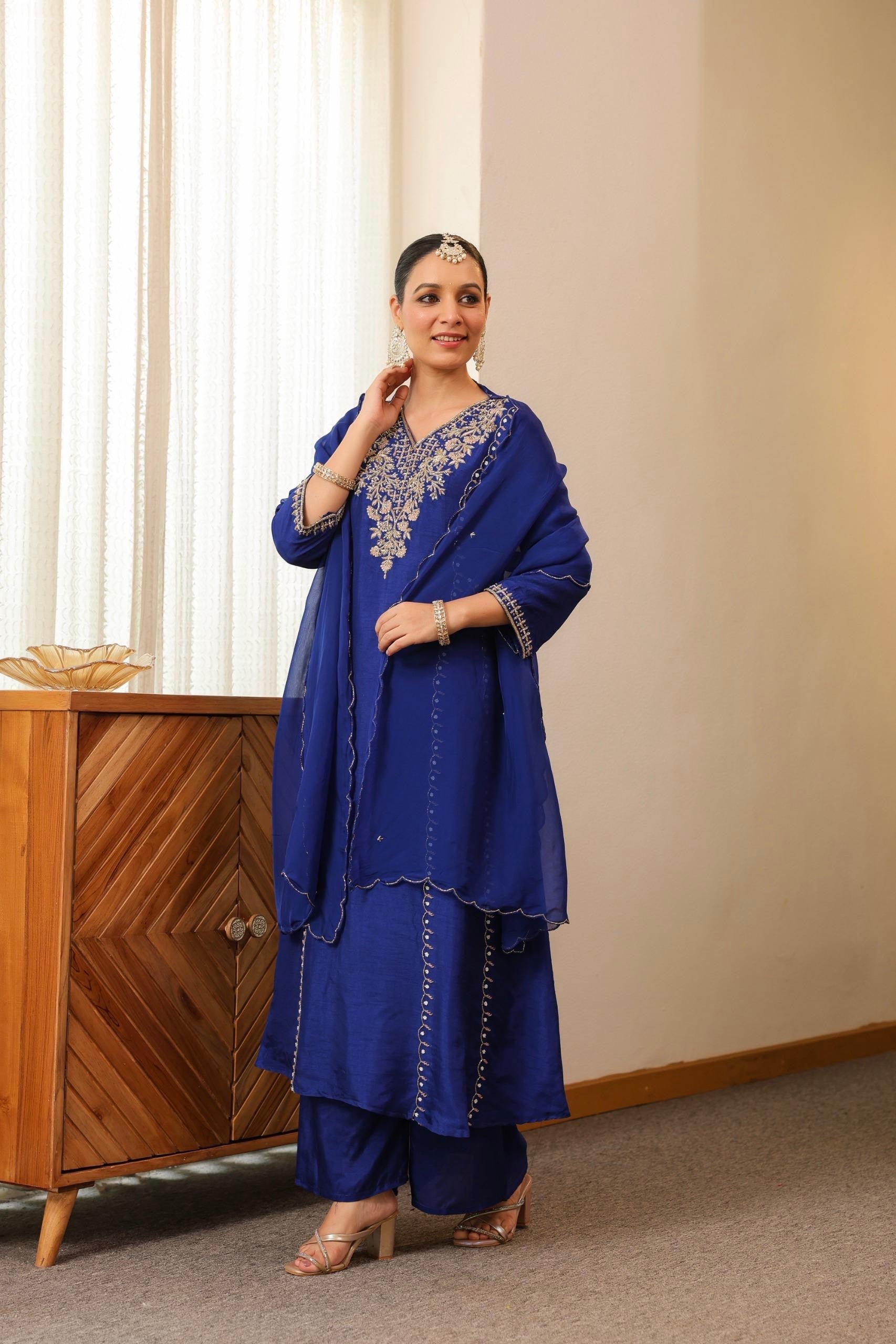 “Janya” Festive Collection Dola Silk Kurta Set with Heavy Handwork Anarkali suit