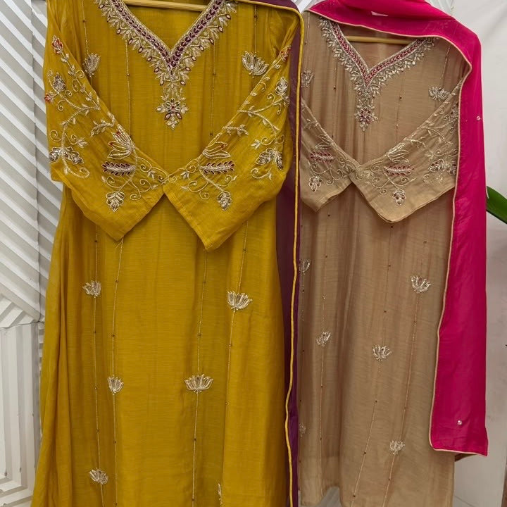 ✨Isha - Premium mul chanderi a line kurta set