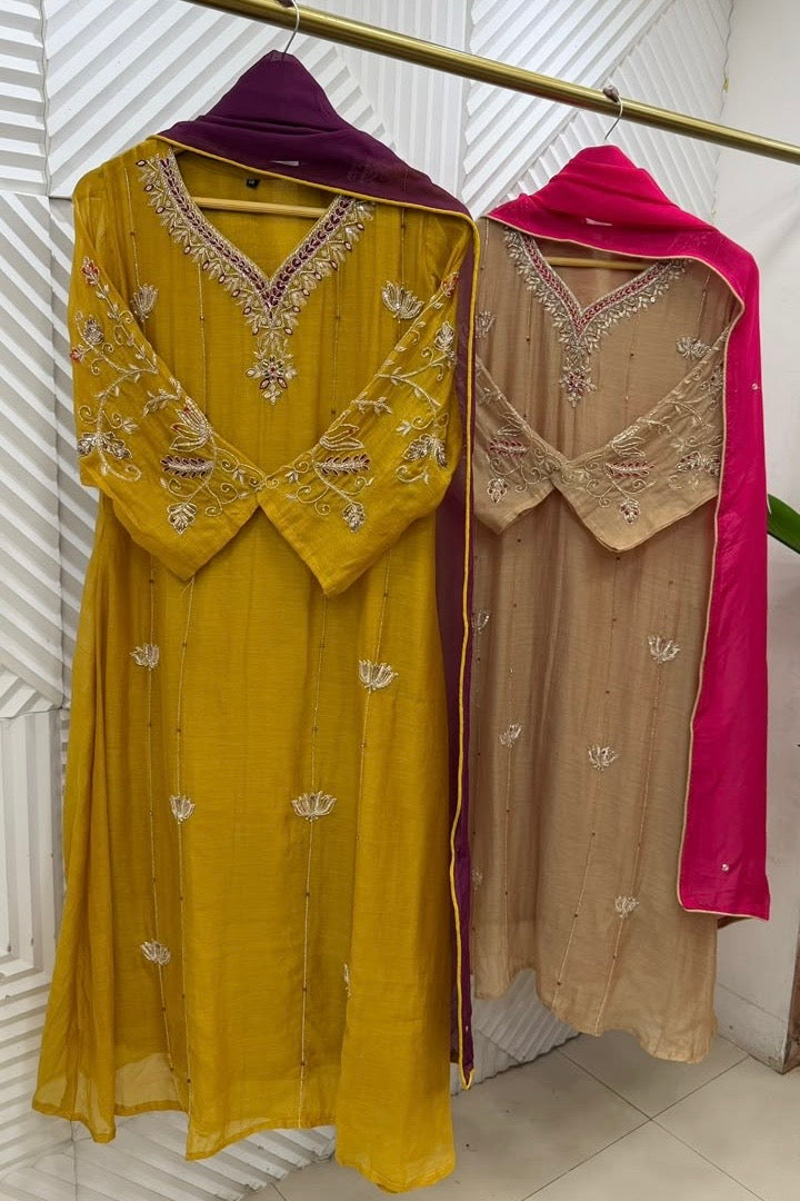 ✨Isha - Premium mul chanderi a line kurta set