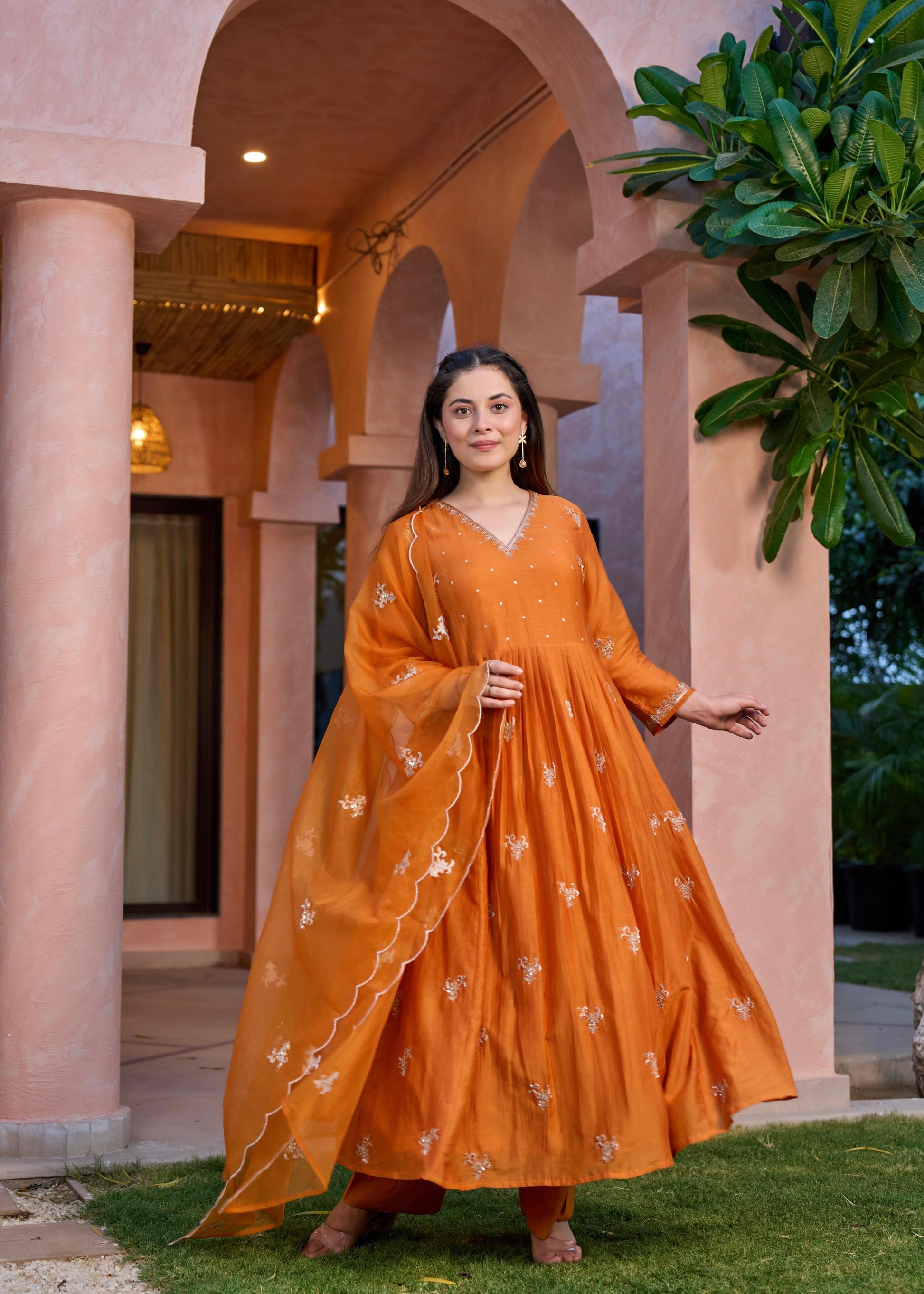 “Ishira” Premium Mul Chanderi Anarkali Kurta Set with Handwork