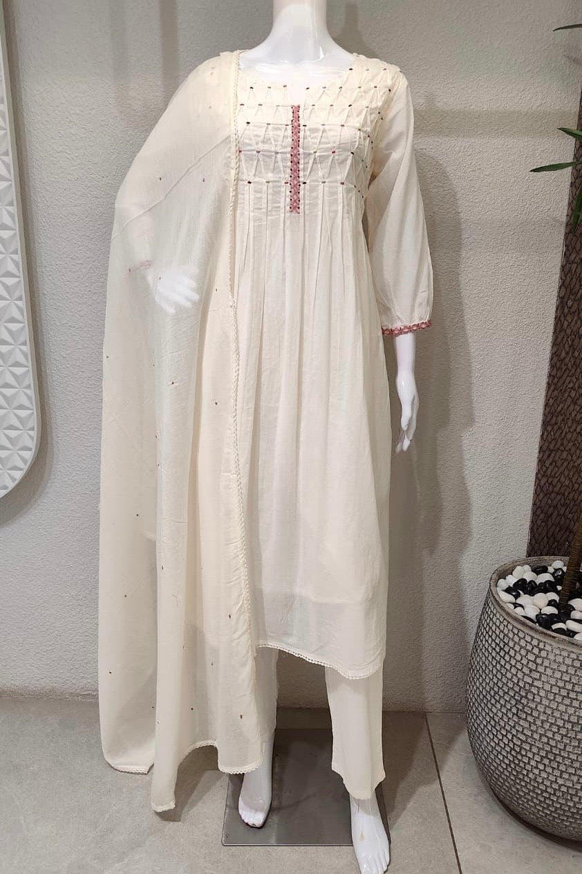 ✨AZ06 - Premium Off White Cotton Anarkali Kurta set
