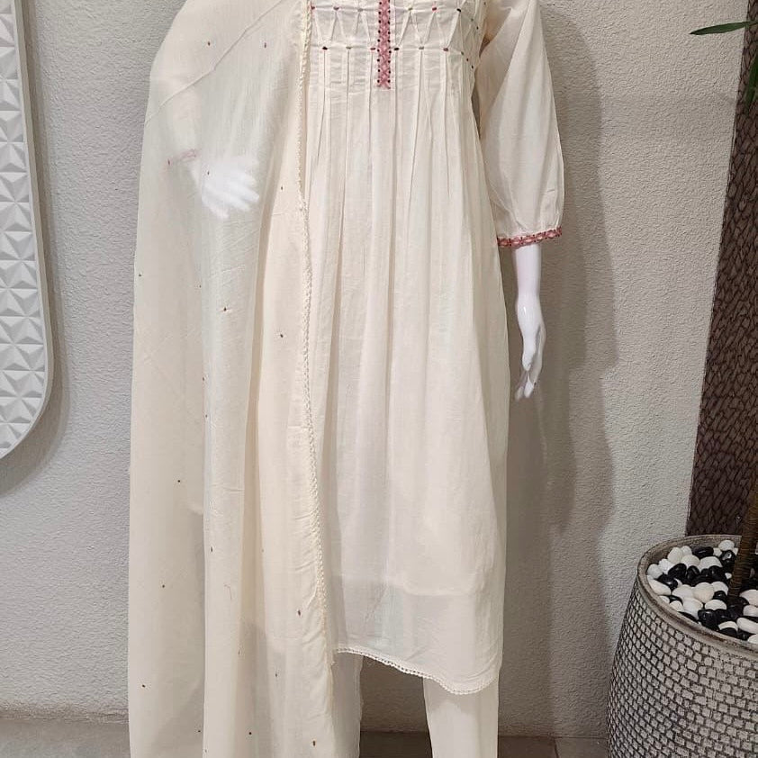 ✨AZ06 - Premium Off White Cotton Anarkali Kurta set