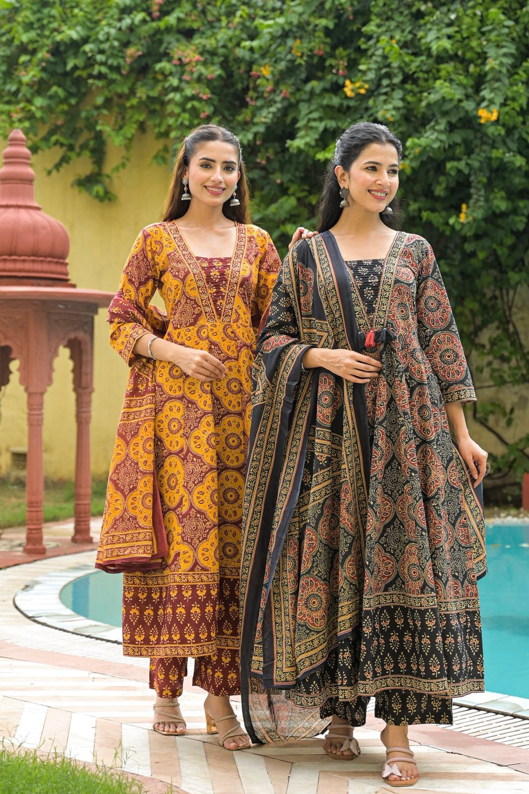 “Inaaya” Handblock Printed Cotton Anarkali Kurta Set