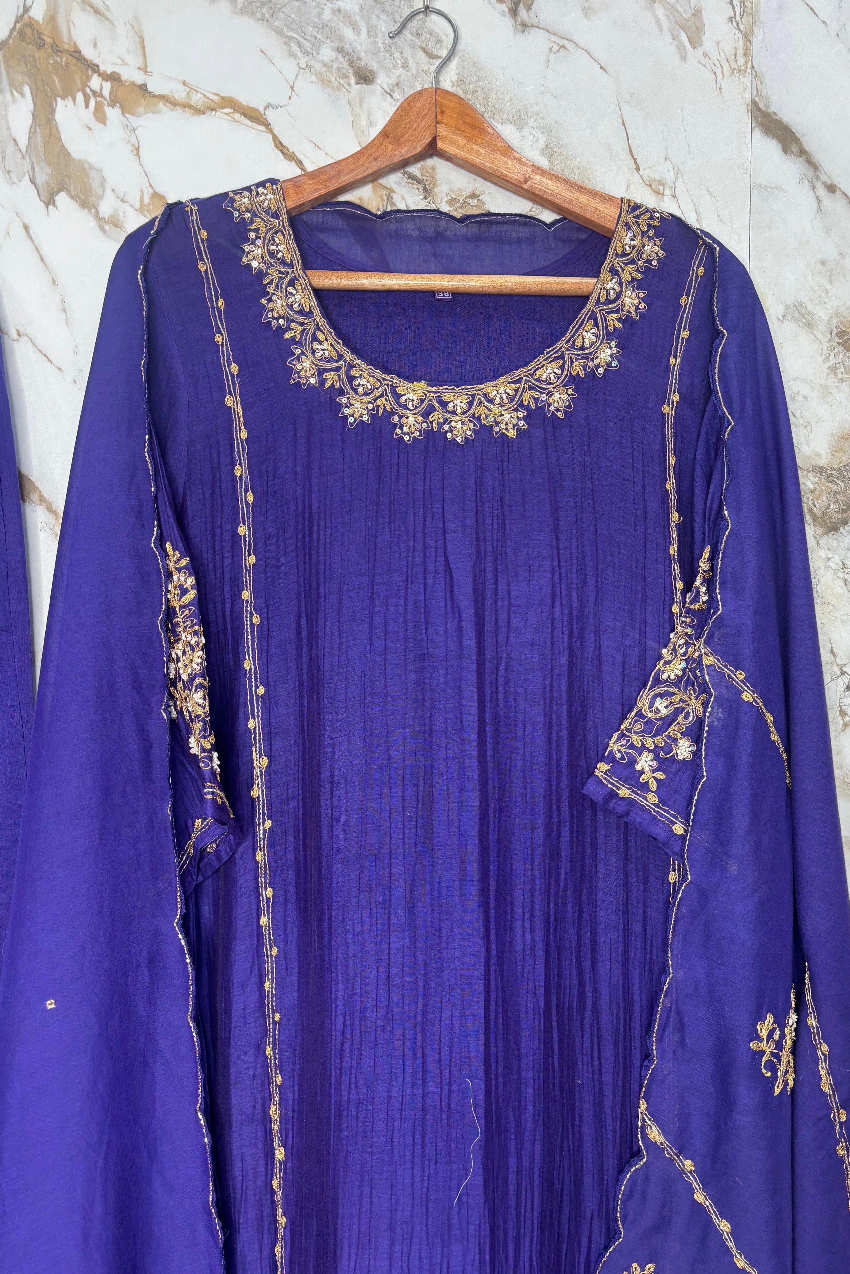 💕”Nayra –  Pre Book Premium Blue Mul Chanderi A-Line Kurta Set