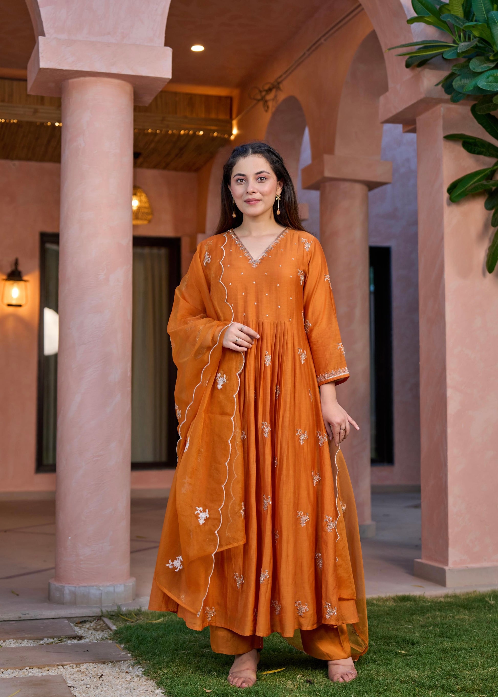 “Ishira” Premium Mul Chanderi Anarkali Kurta Set with Handwork