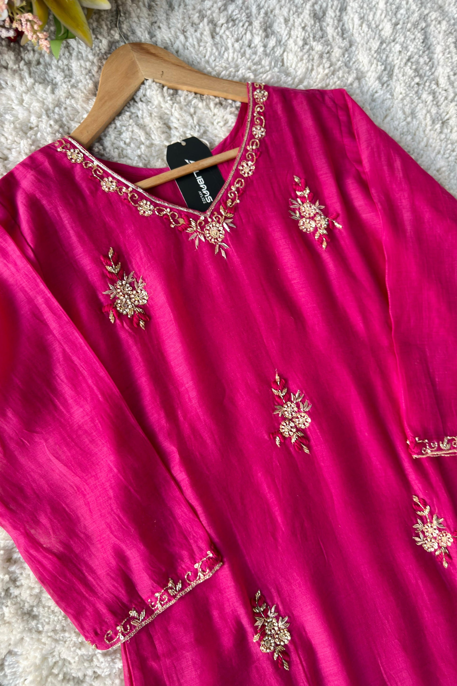 💕Zidan- Premium Pink Mul Chanderi A Line Suit set 🛍️