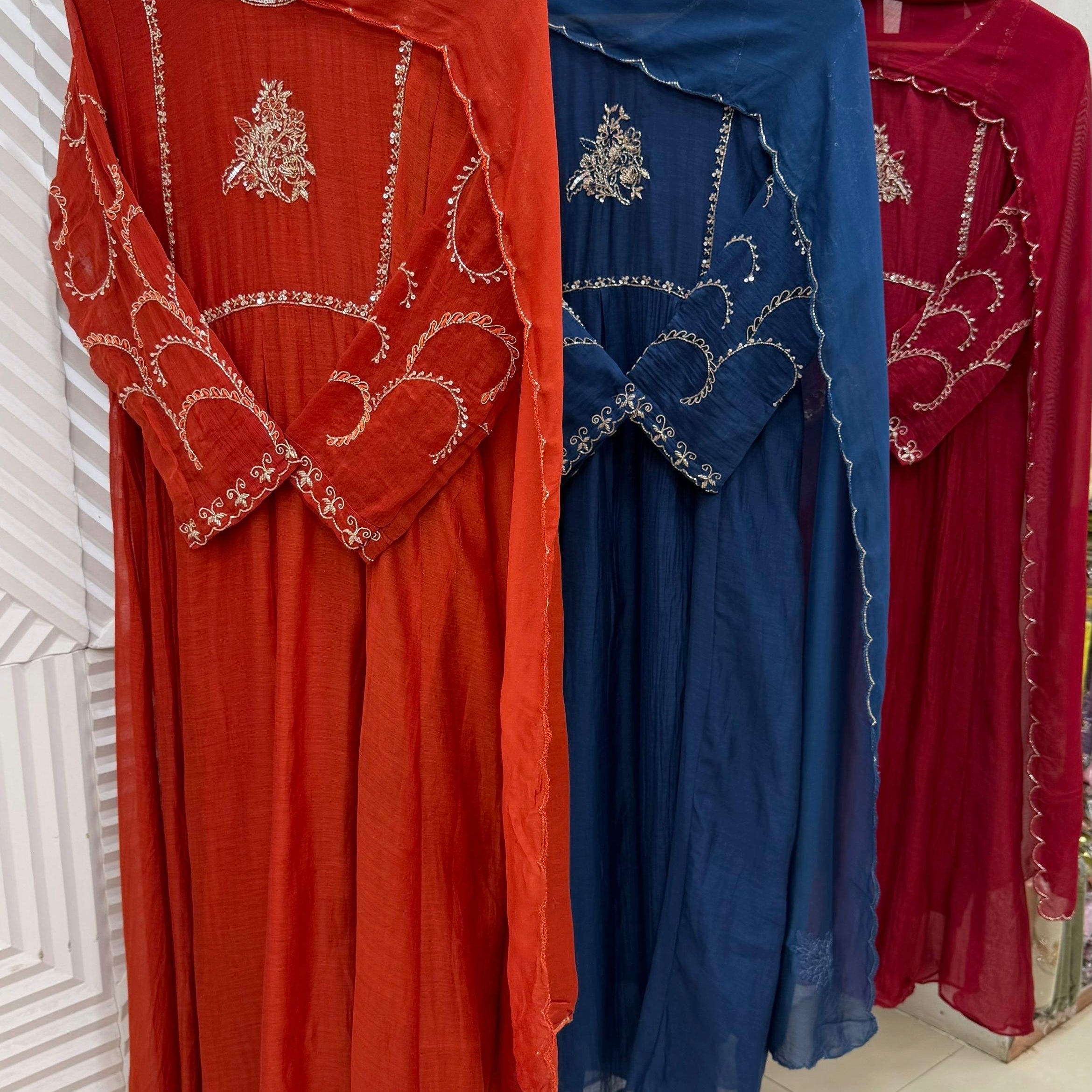 🛍️”Crown –  Premium Party wear  Mul Chanderi A Line Kurta Set
