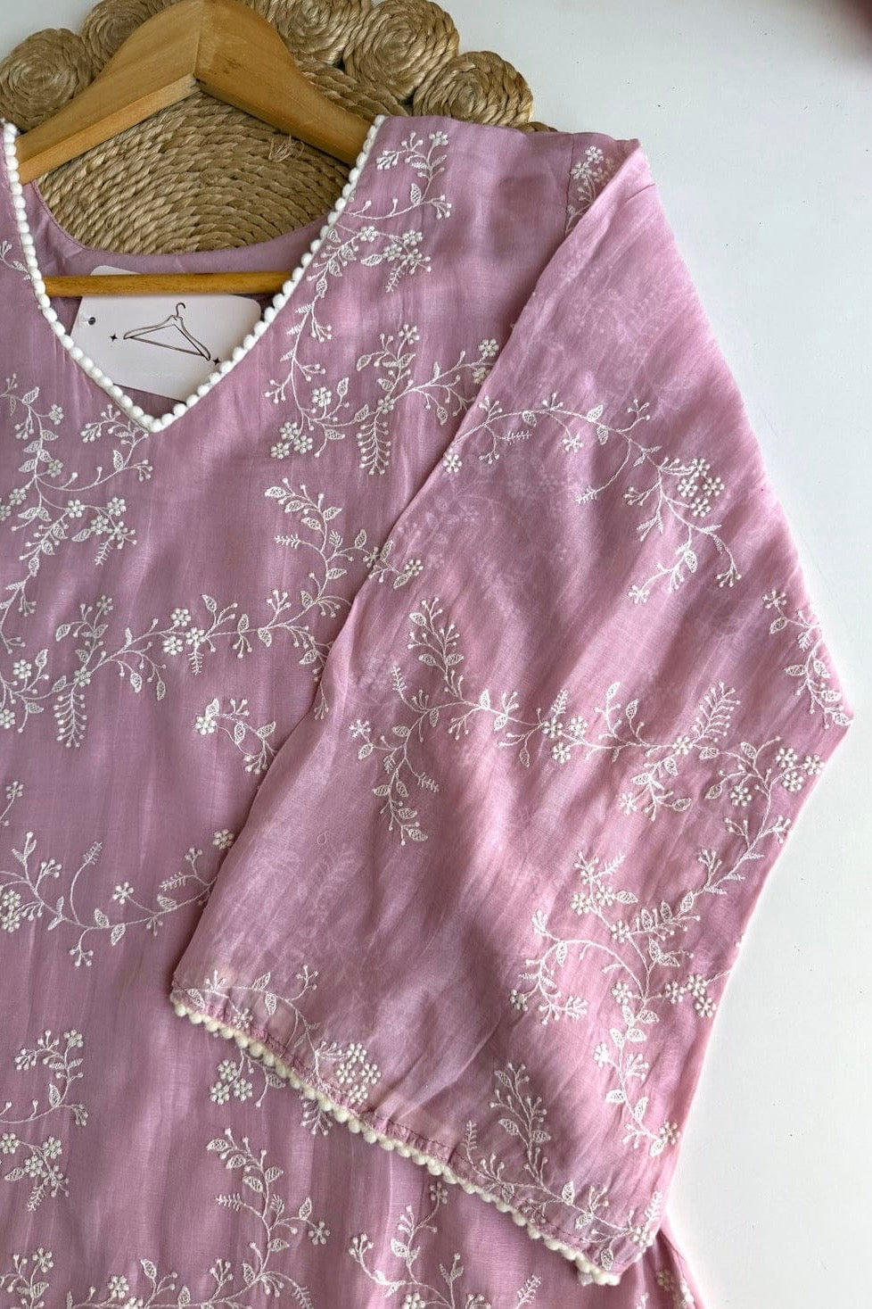 “Elina” Blossom Pink Crushed Chanderi A Line Suit set 🛍️
