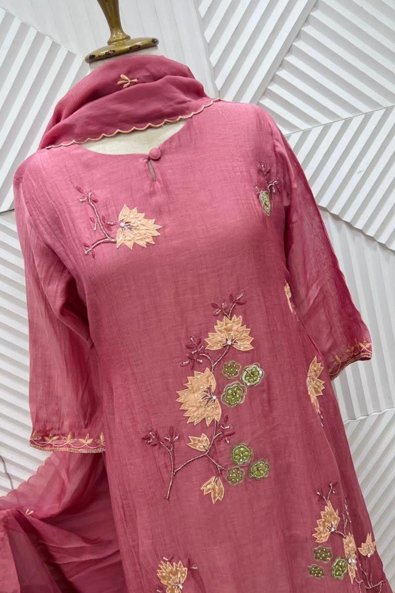 🛍️”Quinn – Premium Mul Chanderi Embroidered A Line Kurta Set