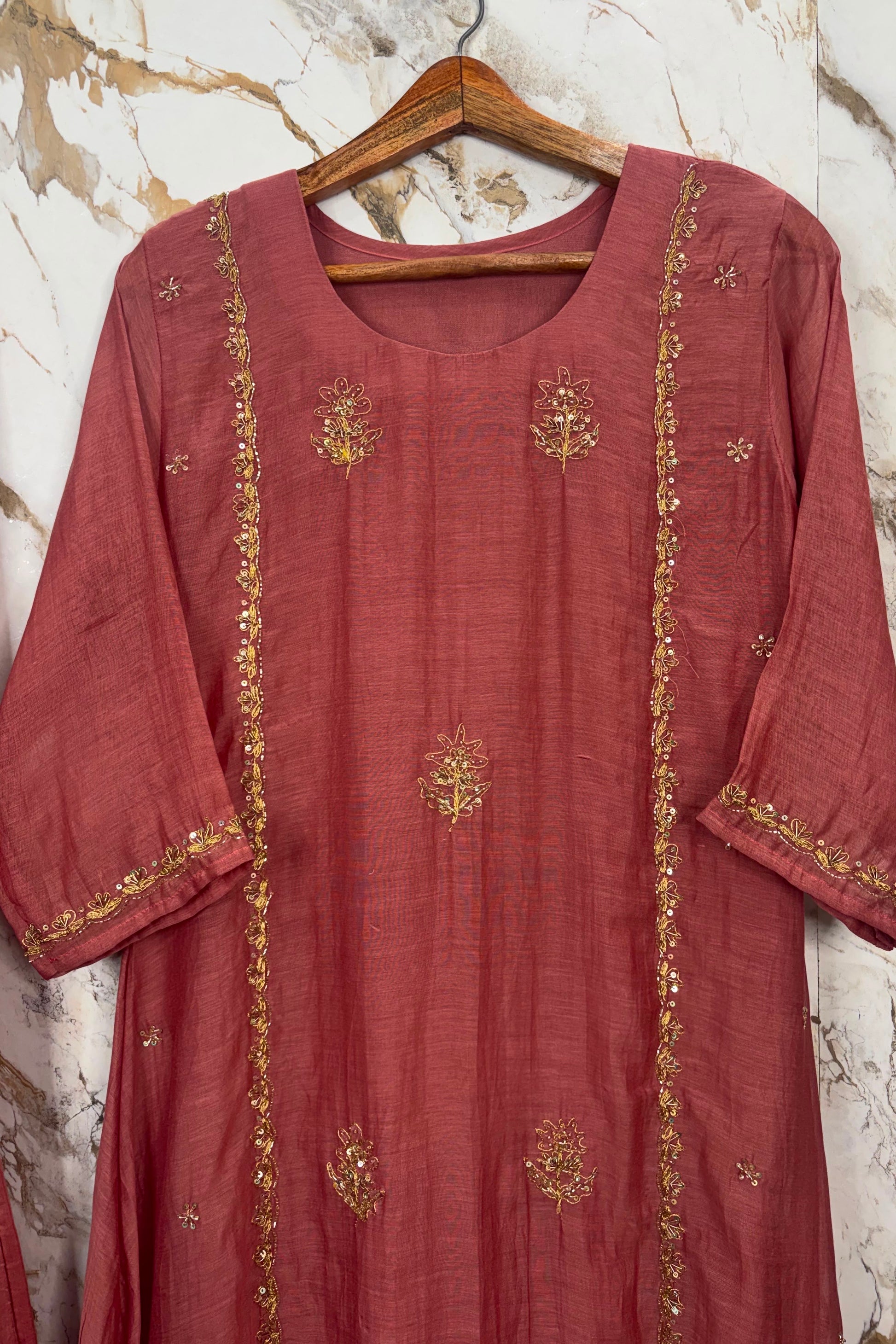 “Ujjwal” Trending Rose Mul Chanderi A Line Suit set 🛍️