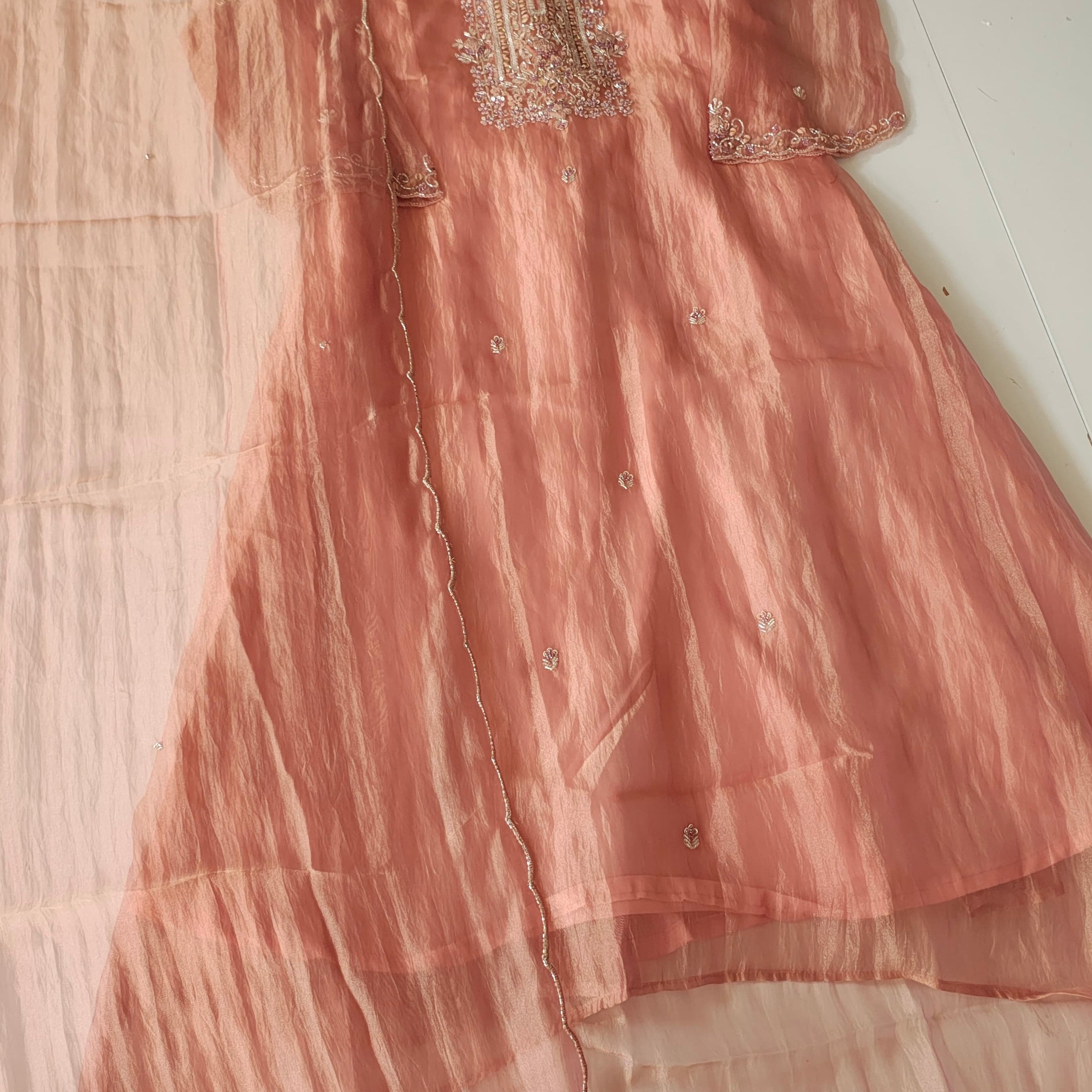 “Aurea” Premium Glass Tissue Kurta Set with Hand Embellished