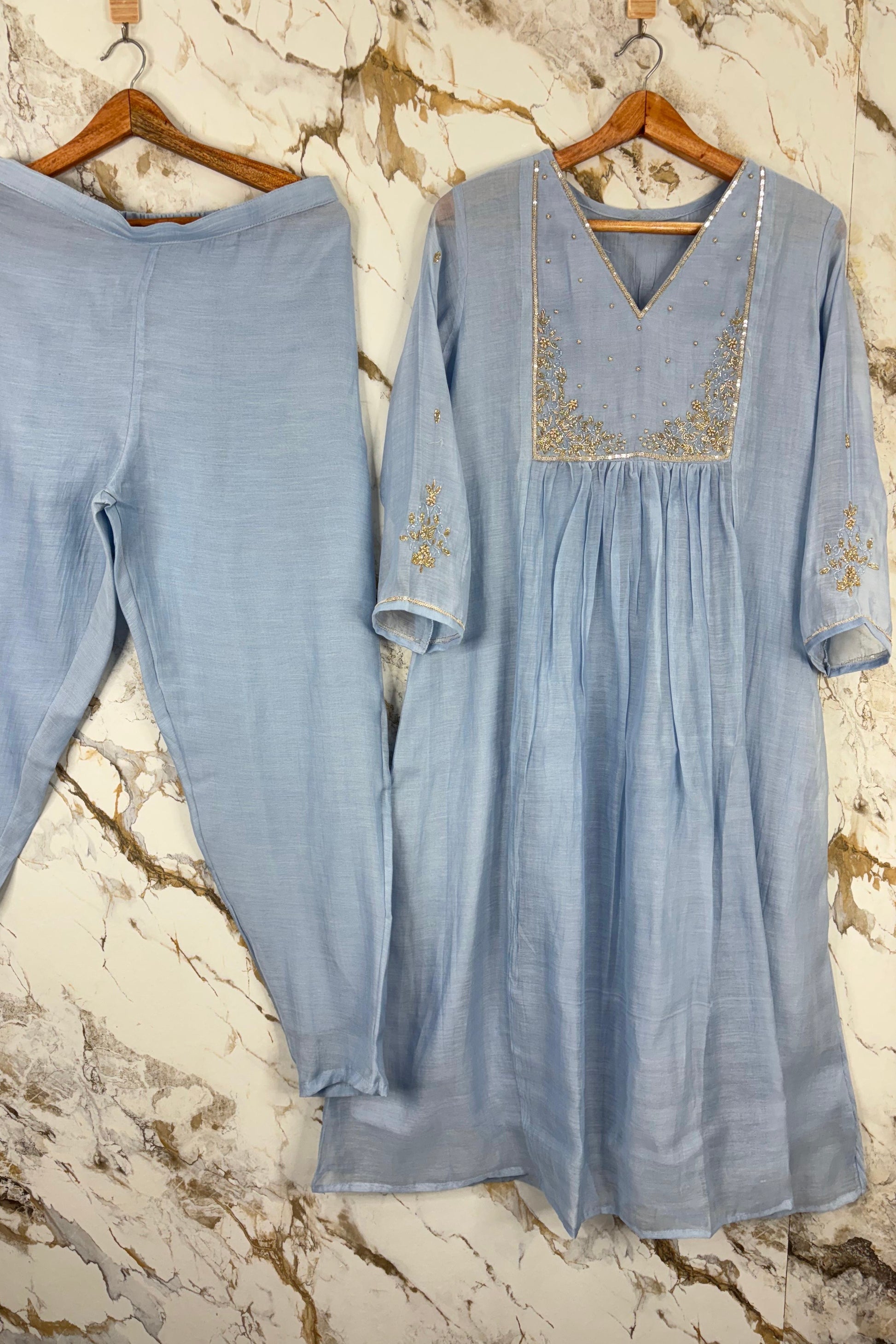 Gulnoor – Mul Chanderi A-Line Kurta Set with Dupatta