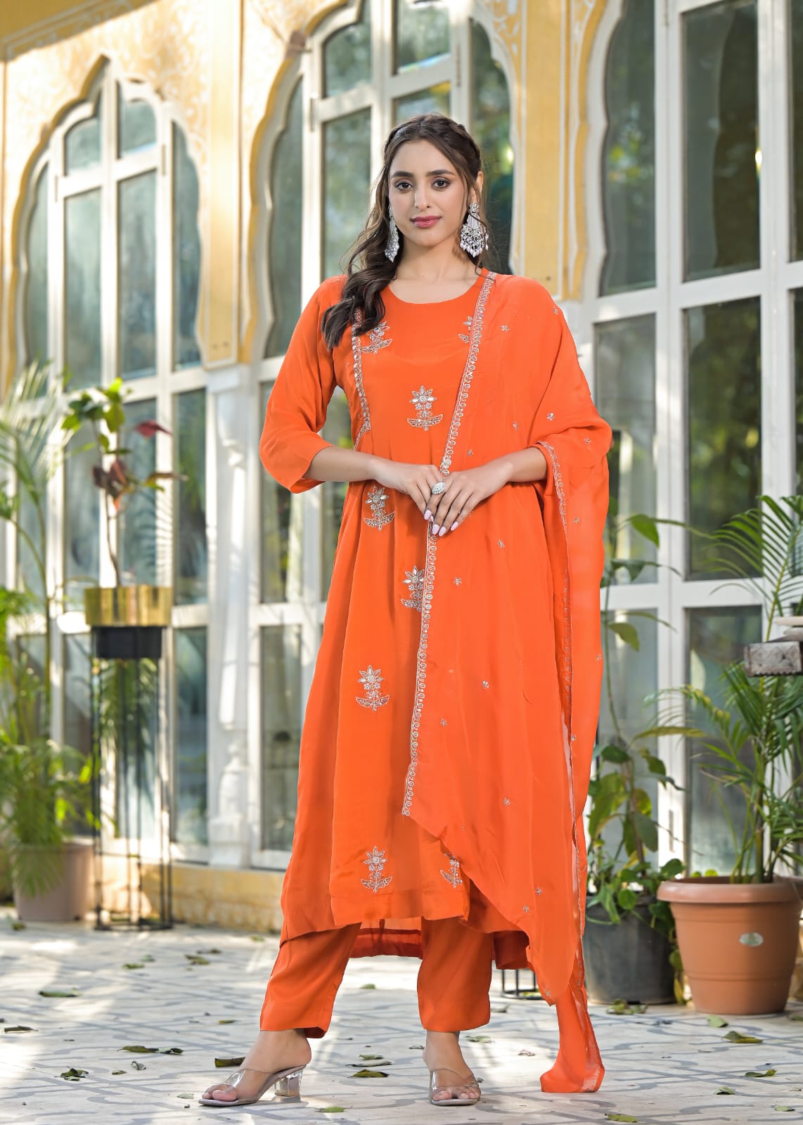 “BARKHA” Premium Chinnon heavy handwork Anarkali set