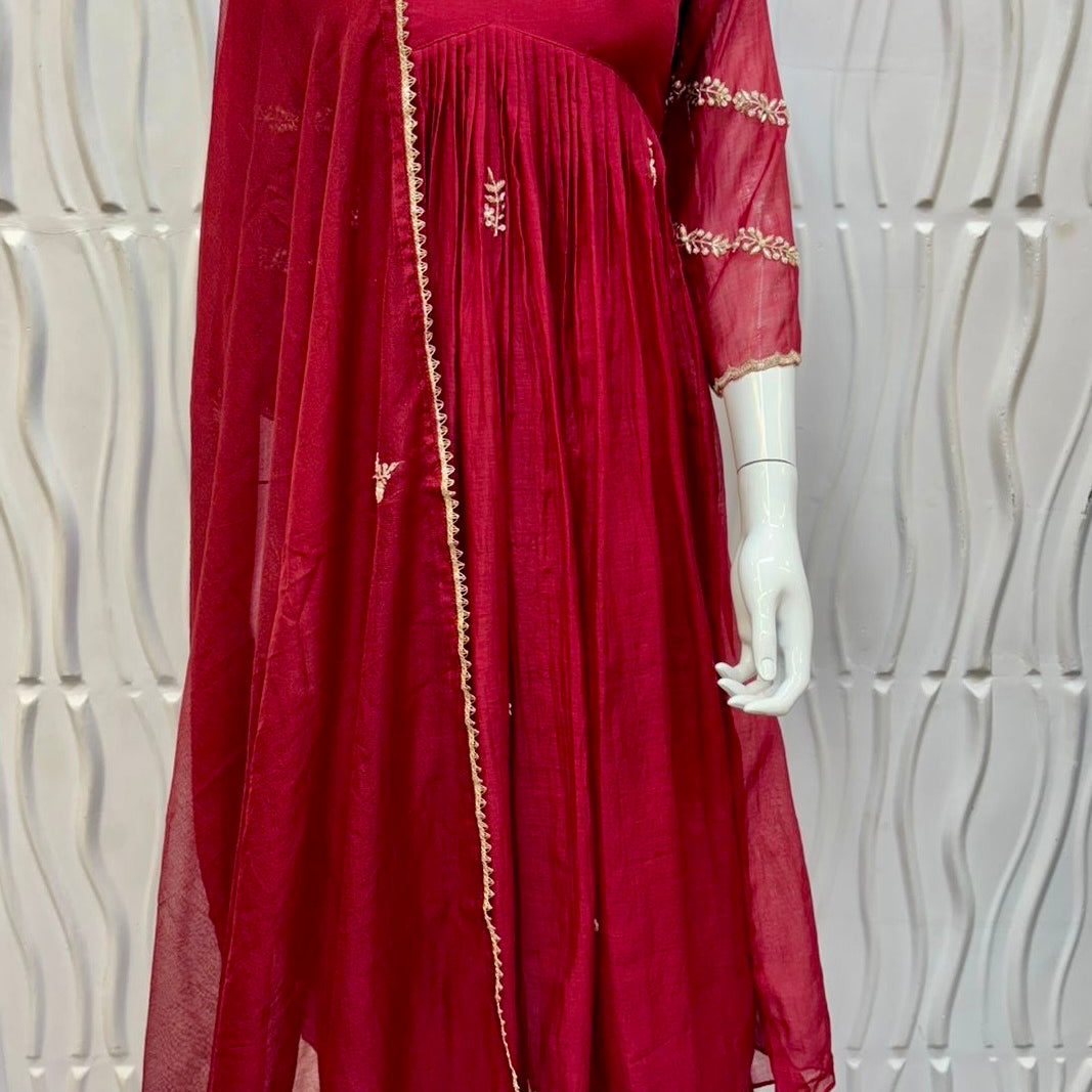 “Trisha” Beautiful Mul Chanderi Anarkali Kurta Set