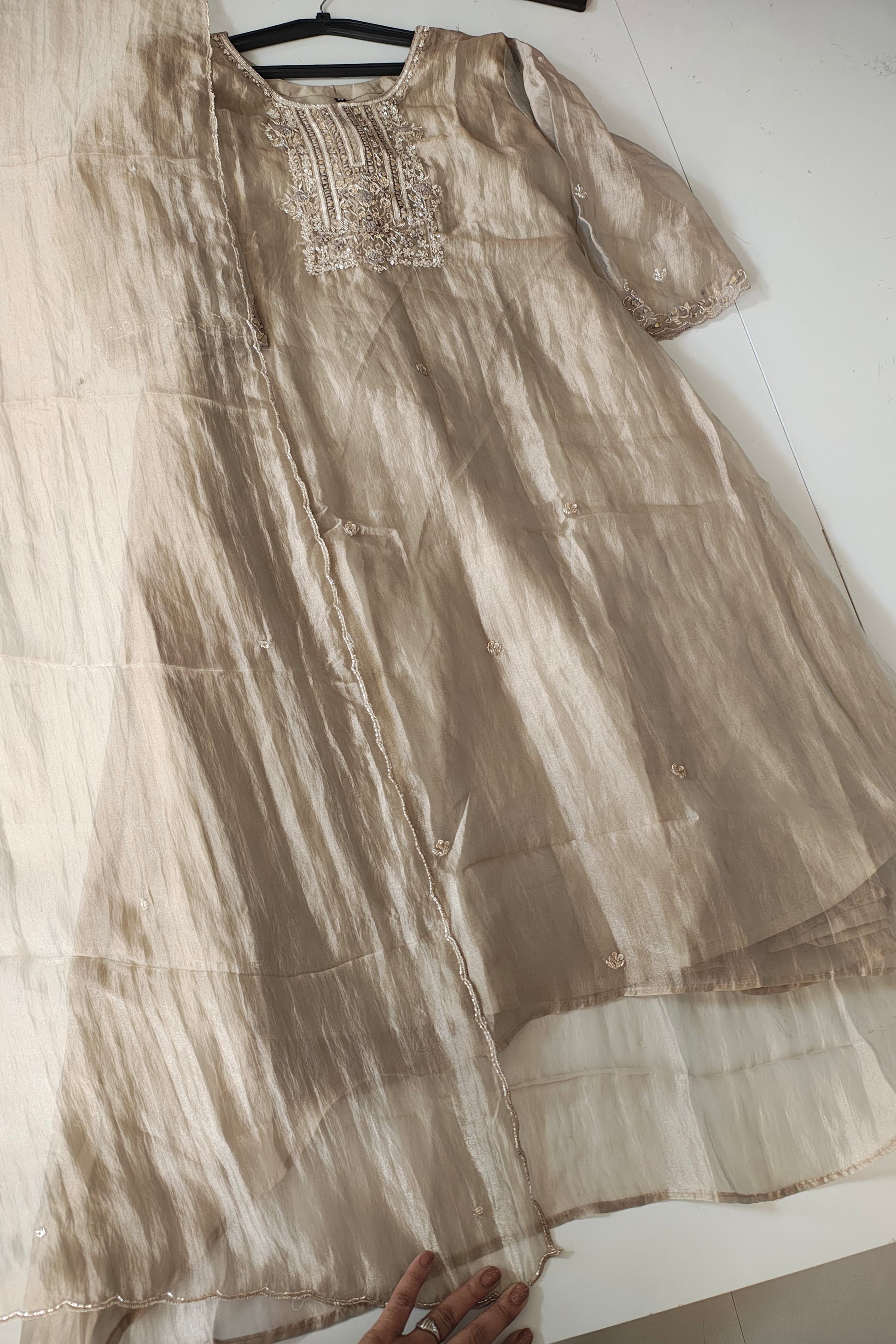 “Aurea” Premium Glass Tissue Kurta Set with Hand Embellished