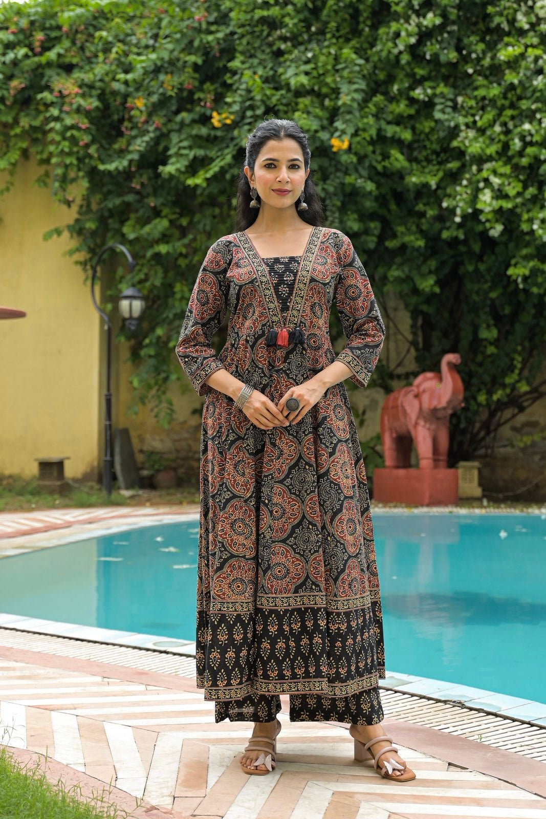 “Inaaya” Handblock Printed Cotton Anarkali Kurta Set