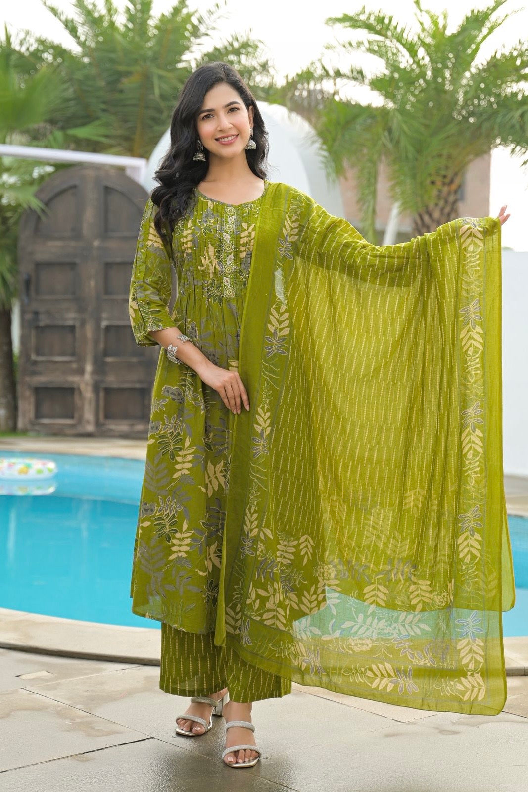 “Driti” Floral Printed Cotton Kurta pant with Dupatta set