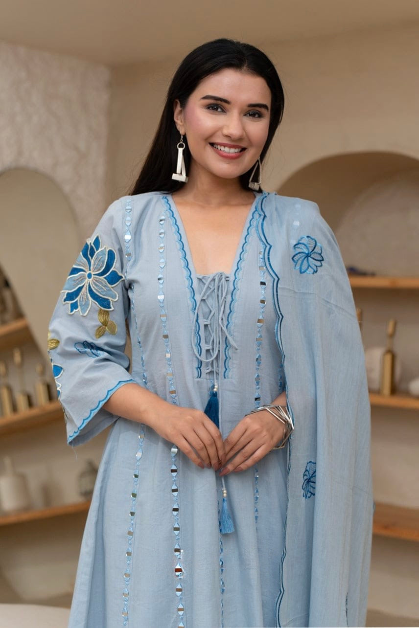 ✨AZ07 - Premium Powder Blue Cotton Anarkali Kurta set