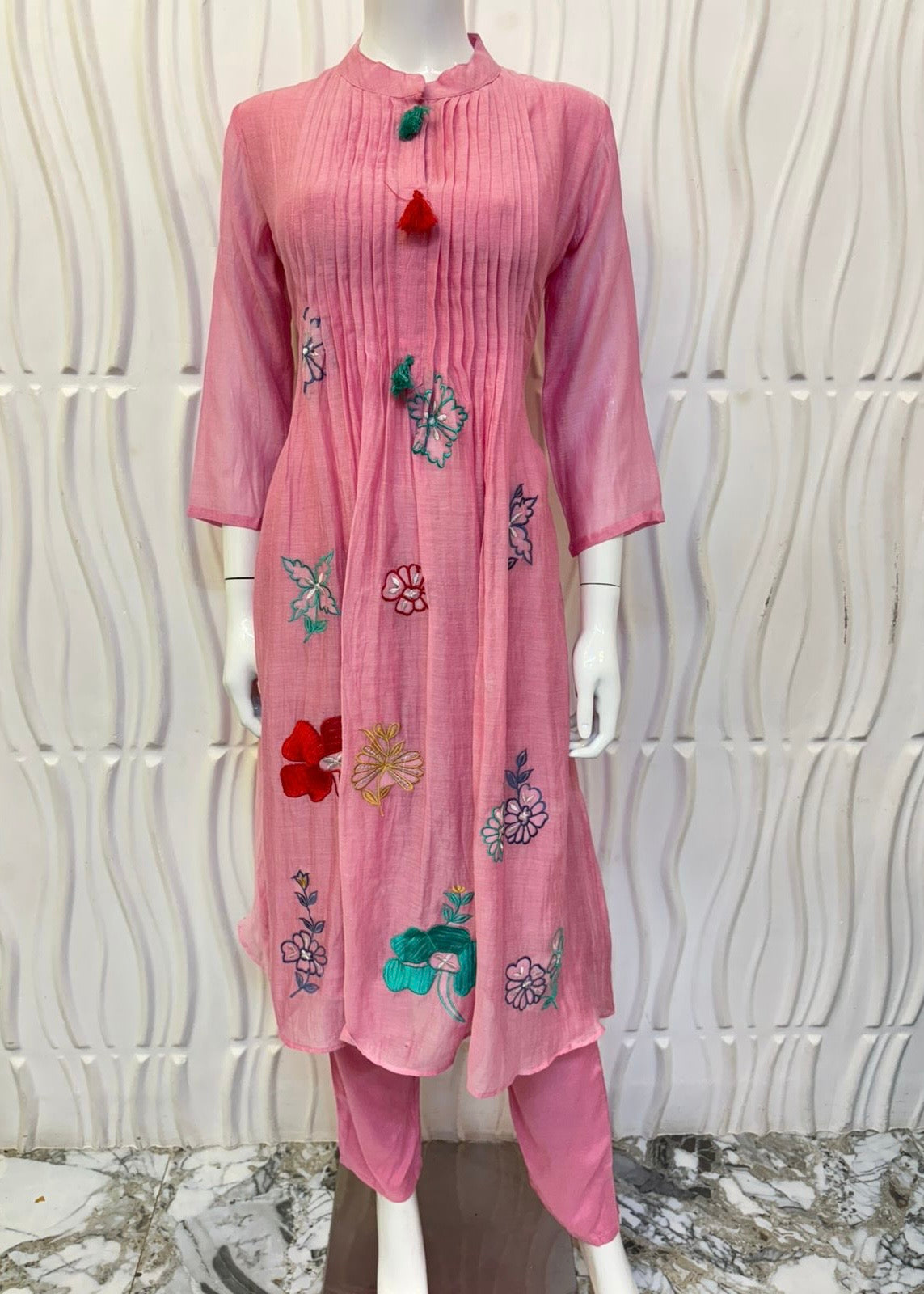 “ANVI” pastel pink Mul Chanderi anarkali kurta set