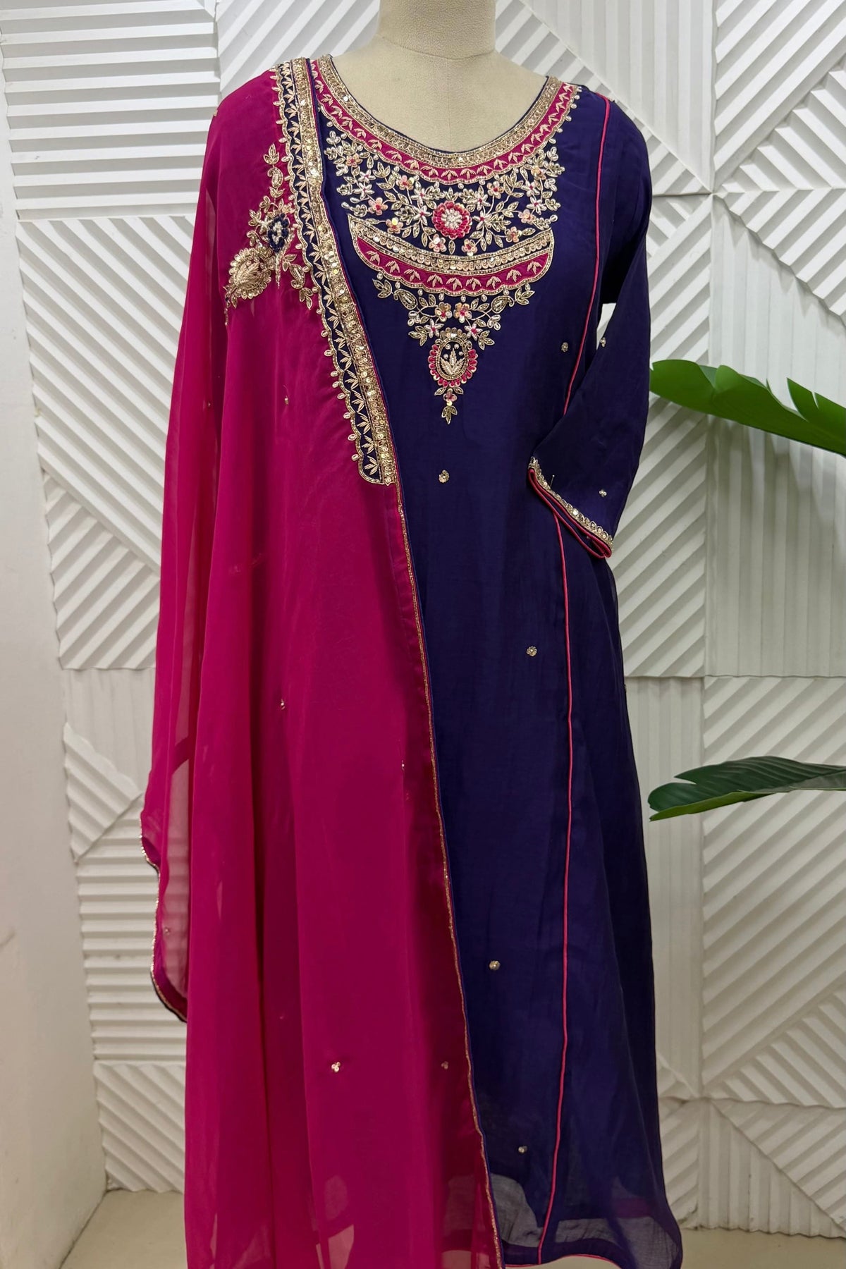 ✨Dia - Diwali Special Blue Mul Chanderi A-Line Kurta Set