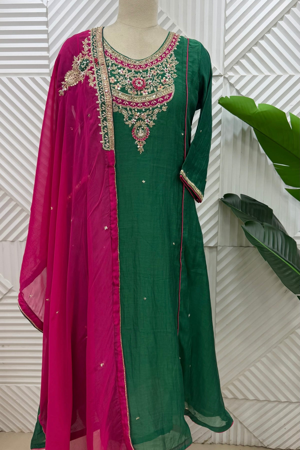 ✨Dia - Diwali Special Green Mul Chanderi A-Line Kurta Set