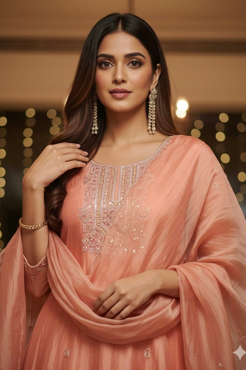 “Aurea” Premium Glass Tissue Kurta Set with Hand Embellished