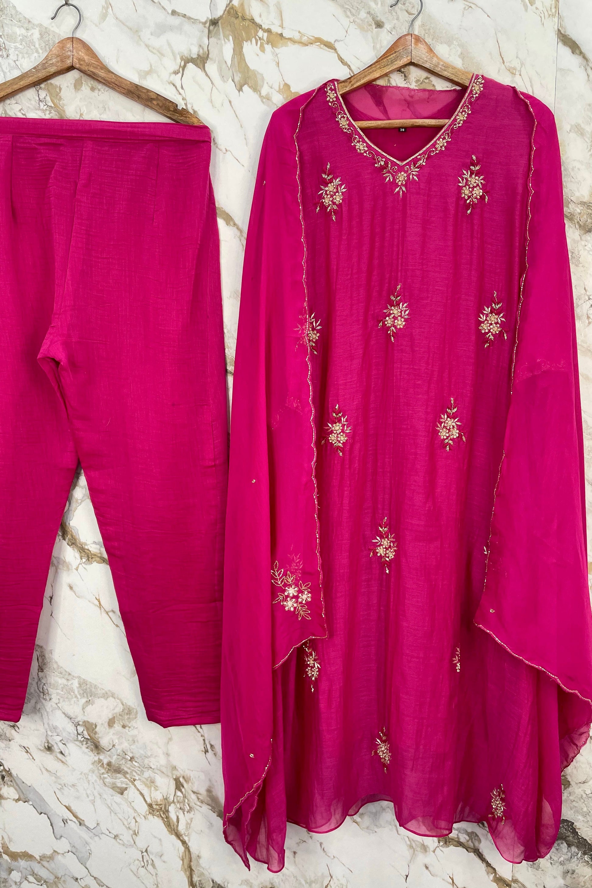 💕Zidan- Premium Pink Mul Chanderi A Line Suit set 🛍️