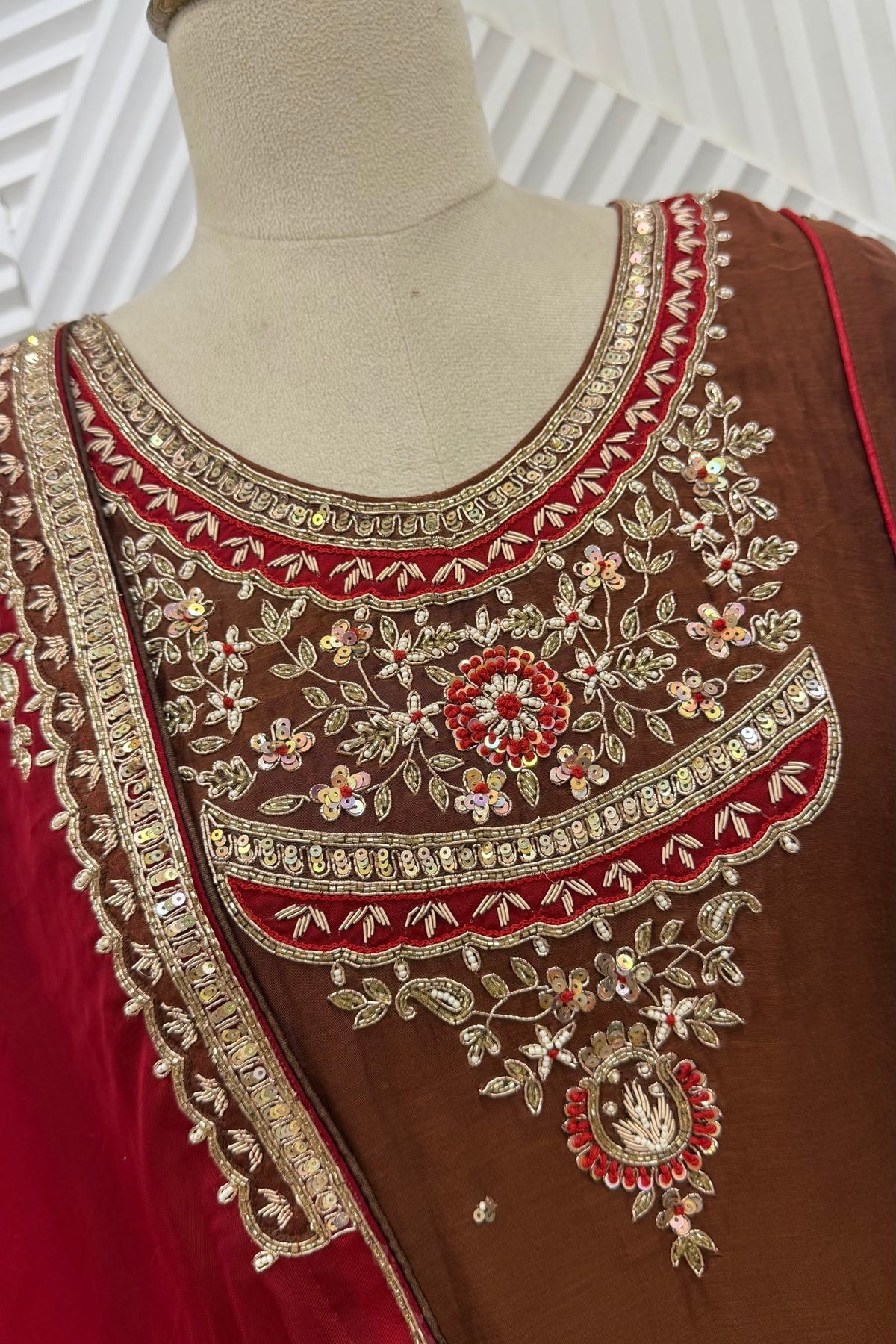 ✨Dia - Diwali Special Brown Mul Chanderi A-Line Kurta Set