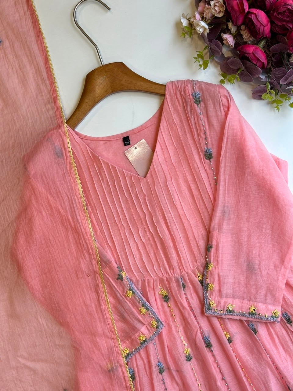 Pink Mul Chanderi A-Line Suit Set for Women