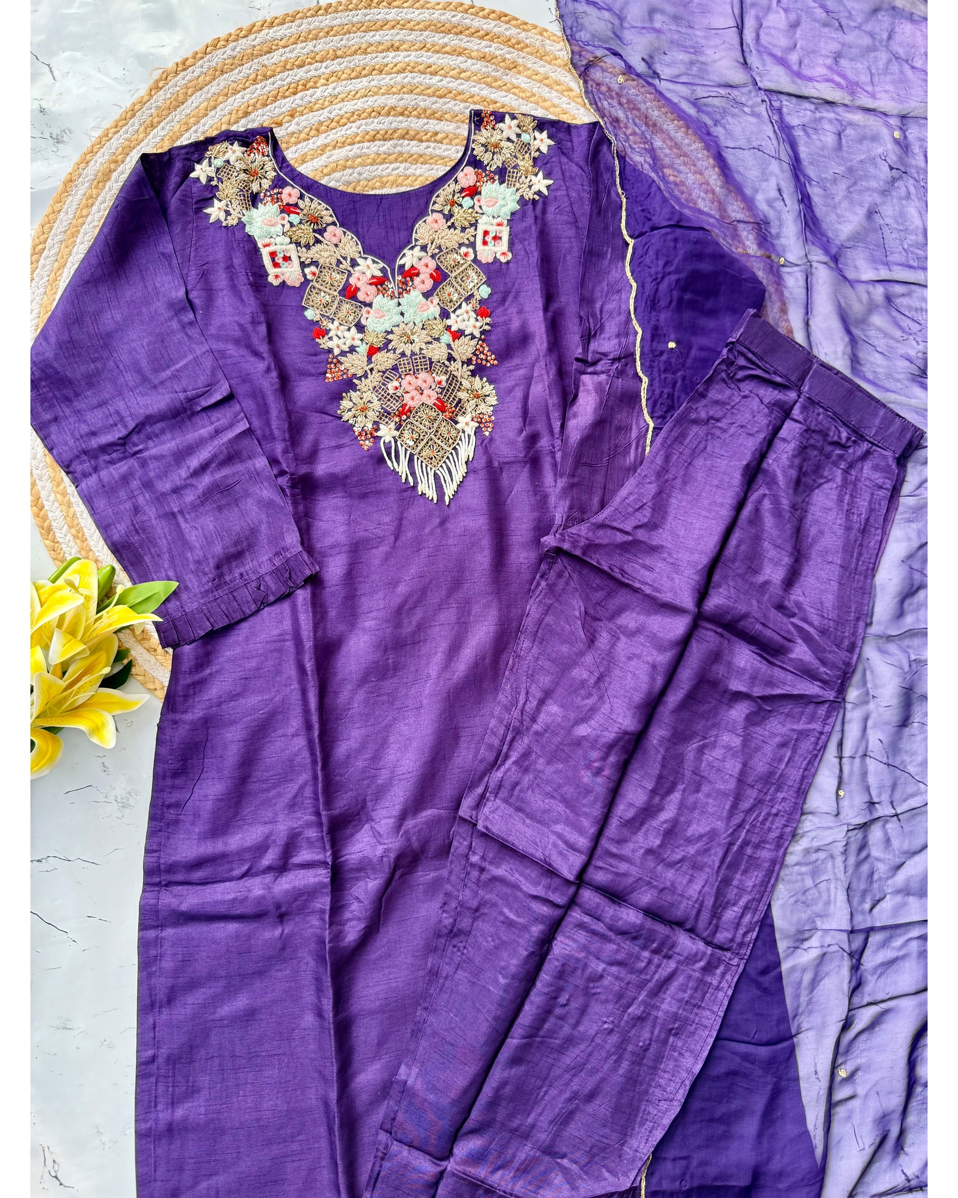 “Aahana ” Premium heavy handwork dola silk kurti set