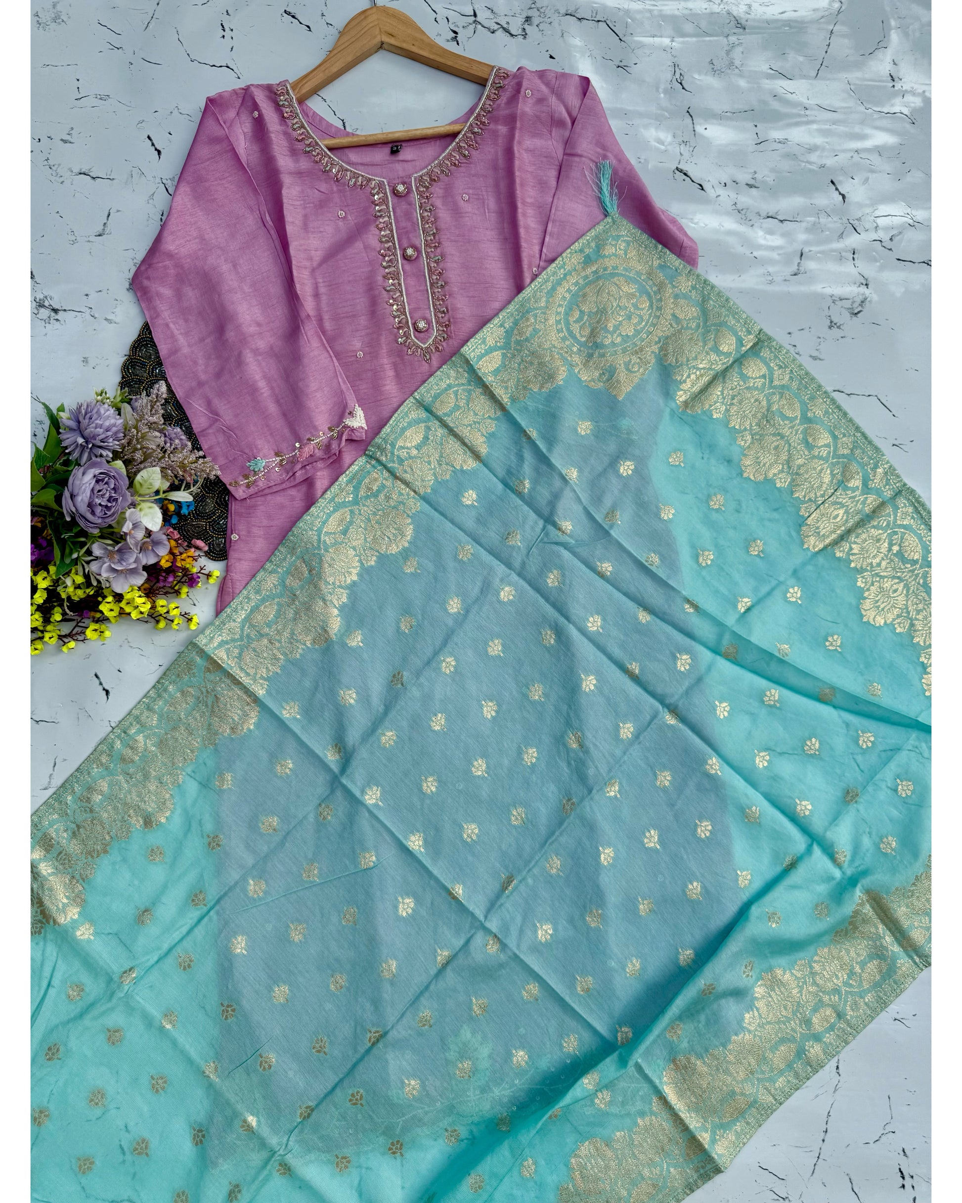 “Divya” Latest heavy handwork dola silk set