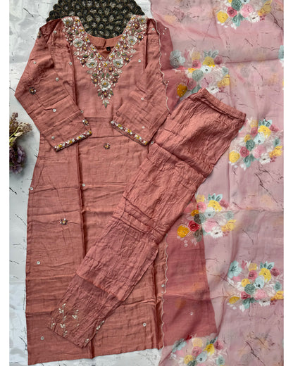 "Rashmi" Party wear Handcrafted dola silk set