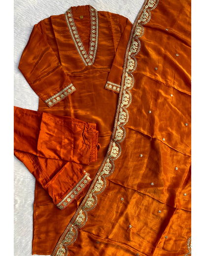 “Nazmeen” Tissue silk kurti bottom with dupatta set