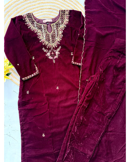 “Jivika” Maroon heavy velvet handwork suit set